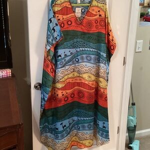 Vibrant Multi-Color Patterned V-Neck Women's Dress
